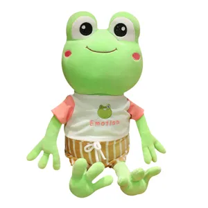 Cute long-legged frog plush toy dressed in stylish clothes soft stuffed doll kids birthday gift.