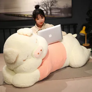 Extra large plush pig toy with pink sweater cute sleeping hugging pillow gift for girls