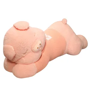 Cute plush sleeping pig stuffed animal toy with sweater, soft large hugging pillow for girls.