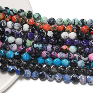 Facet fire agate loose beads colorful gemstone round beads for DIY bracelet jewelry making