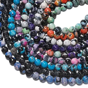 Faceted fire agate loose beads colorful natural stone round beads for DIY jewelry making