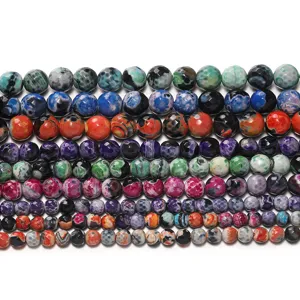 Faceted flame agate beads natural stone loose beads for DIY jewelry making necklace bracelet wholesale