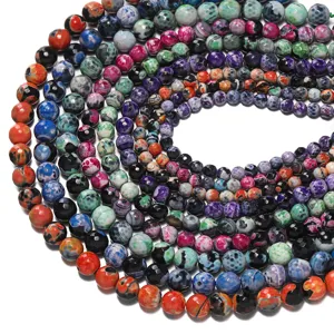 Colorful faceted fire agate gemstone beads for DIY necklace bracelet jewelry making