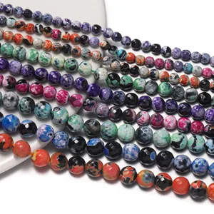 Faceted flame agate gemstone beads colorful loose beads for DIY jewelry making bracelets necklace