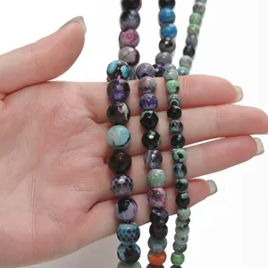 Faceted fire agate gemstone beads natural stone loose beads for DIY handmade jewelry making details
