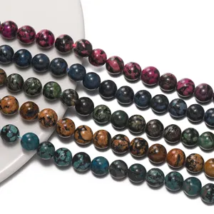 Colorful peacock jasper round beads for DIY handmade bracelet jewelry making supplies wholesale.