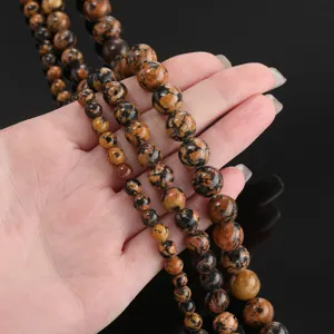 Natural leopard skin jasper gemstone bead strands for DIY jewelry making supplies wholesale