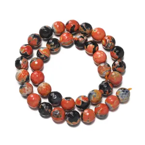 Faceted natural fire agate loose beads detail, colorful gemstone DIY jewelry making component.