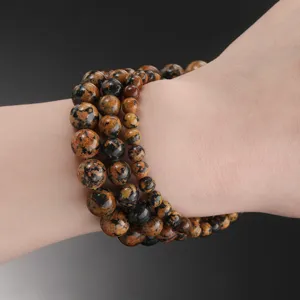Natural gemstone beaded bracelet multi-layer stack design handmade diy jewelry detail shot