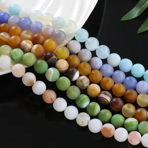 Cuentas de ágata rayada mate natural, cuentas redondas sueltas para joyería de bricolaje.