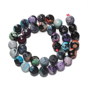 Faceted fire agate loose beads multi color natural stone DIY jewelry making supplies