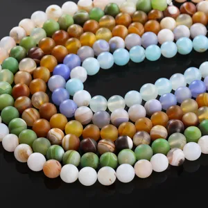 Cuentas Sueltas de Ágata Rayada Mate Esmerilado Natural Cuentas de Piedras Preciosas Redondas Semielaboradas para Bricolage Joyería Artesanal al por Mayor
