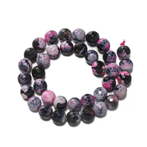 Faceted fire agate loose beads natural stone purple pink black round gemstone for DIY crafts