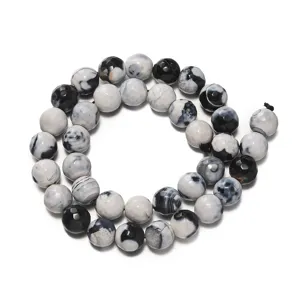 Faceted black and white fire agate stone loose beads for DIY handmade jewelry crafting design.
