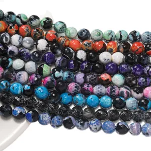 Faceted fire agate loose beads colorful natural stone beads DIY jewelry making wholesale