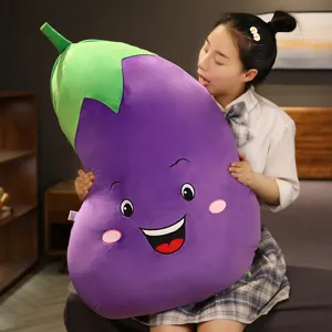 Cute purple eggplant plush pillow, soft stuffed vegetable doll for kids and home decor gift.