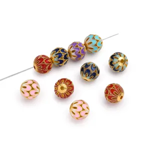 Colorful cloisonne enamel beads gold filigree loose beads for DIY handmade jewelry bracelets.