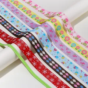 Colorful printed grosgrain ribbon set with floral and candy designs for DIY hair bows gifts