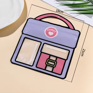 Dopamin-Stil Plastikgeschenktasche, süßes Cartoon-Design mit Griff, detaillierte Größenanzeige.