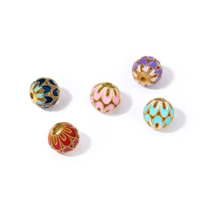 Colorful enamel loose beads for DIY jewelry making, vintage metal flower charm for necklaces.