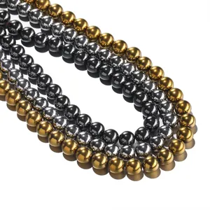 DIY magnetic hematite round beads electroplated gold silver loose beads jewelry making accessories