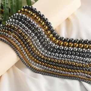 Hematite electroplated round loose beads DIY bracelet necklace craft materials accessories