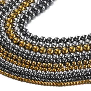 Detailed view of shiny electroplated hematite round beads for DIY jewelry crafting parts