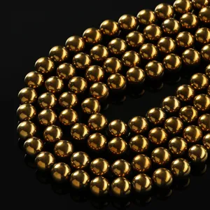 Gold plated magnetic hematite round beads loose beads for DIY handmade jewelry bracelets.