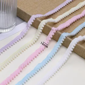 Colorful polyester pom pom trim bobble ribbon 14mm width for DIY doll clothes sewing crafts