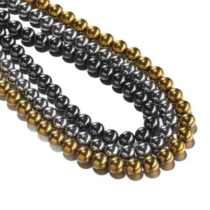 Magnetic hematite electroplated round loose beads for DIY jewelry making, bracelets and necklaces.