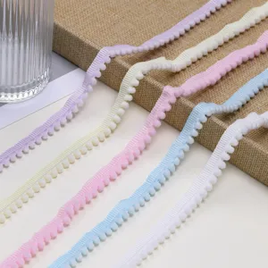 Colorful Polyester Pom Pom Lace Ribbon Dot Ball Webbing Trim For DIY Doll Clothes Hair Accessories Gift Box Decoration Sewing Fabric