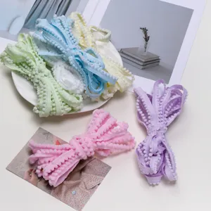 Colorful polyester pom pom fringe trim ribbon for DIY doll clothes and hair accessories detail view