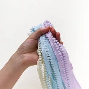 Colorful pom pom trim ribbon polyester bobble lace for DIY doll clothes sewing accessories