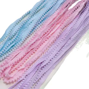 Colorful pom pom trim webbing for DIY doll clothes, hair accessories and clothing decor.