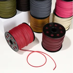 Cordón plano de ante sintético PU de 2.5mm, hilo de terciopelo colorido para pulseras y collares DIY.