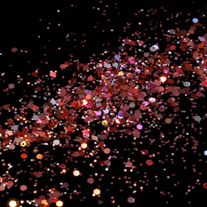 Red holographic nail glitter hexagonal sequins sparkle flakes macro detail close up shot view