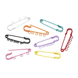 Colorful metal safety pins with loops, 5cm DIY brooch pendant findings, detail shot