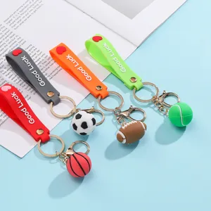 Mini Sports Ball Keychain Silicone Zinc Alloy World Cup Football Basketball Rugby Keychain For Bag Charm Fan Gift