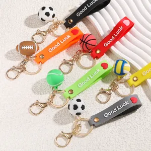 Cute sports ball keychain set with mini soccer basketball volleyball and silicone strap