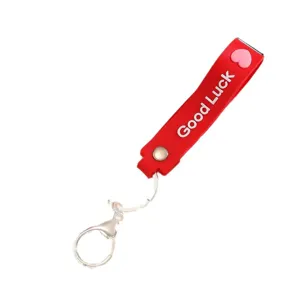 Red fabric keychain with metal ring cute heart charm and good luck text pendant gift
