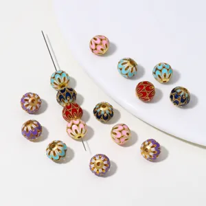 Vintage Zinc Alloy Enamel Flower Ball Beads For DIY Bracelet Necklace Making Retro Gold Plated Drip Oil Spacer Beads Jewelry Accessories
