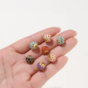 Cloisonne enamel flower beads for DIY jewelry making, colorful metal spacer beads details.
