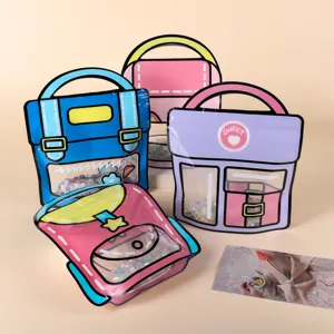 Bunte 2D-Zeichentrick-Plastiktüten im Cartoon-Stil mit Sichtfenster für Geschenke.