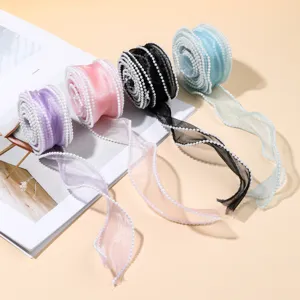 Polyester Artificial Pearl Mermaid Ribbon Fish Tail Gauze Ribbon For DIY Hair Bows Flower Cake Decoration Crafts