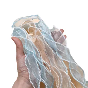 Pearl edge fishtail yarn ribbon mermaid pearlescent ribbon for DIY hair bows and floral cake decor