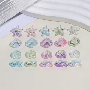 Meereserie AB-Farbe Glasperlen Detail, Seestern und Muschel lose Perlen fuer DIY Schmuck.