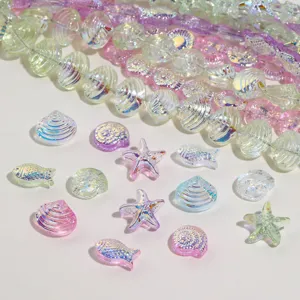 Ozean Meer Glasperlen Irisierend AB Farbe Seestern Muschel Fisch Schnecke Formen Lose Perlen Für DIY Armband Schmuckzubehör