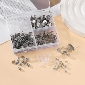 Kit fai da te per orecchini in acciaio inossidabile con perni piatti e chiusure in vista dettaglio