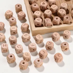 Natürliche Buchenholz Würfel Alphabet Buchstaben Perlen Lose Holzperlen Quadrate Für Kinder Früherziehung DIY Schmuck Basteln