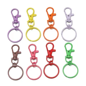 Colorful metal lobster clasp keychains with split rings, DIY bag charm hardware, 8pcs.